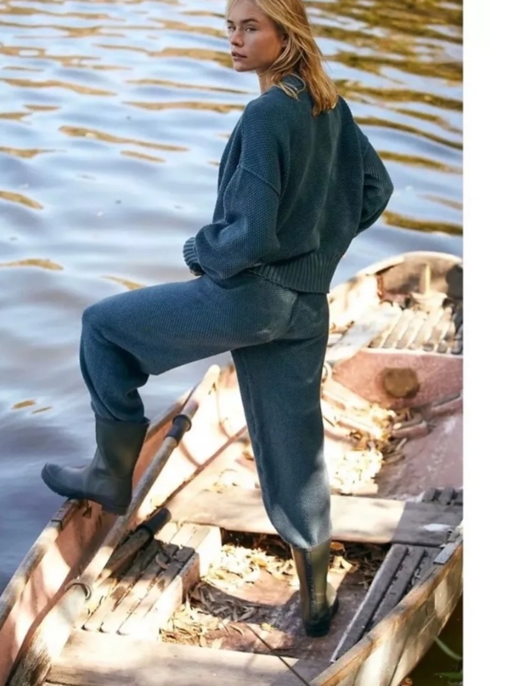 Free People Beach Hailee Sweater Knit Pants S Loungewear Relax Boho Coastal - Picture 10 of 12